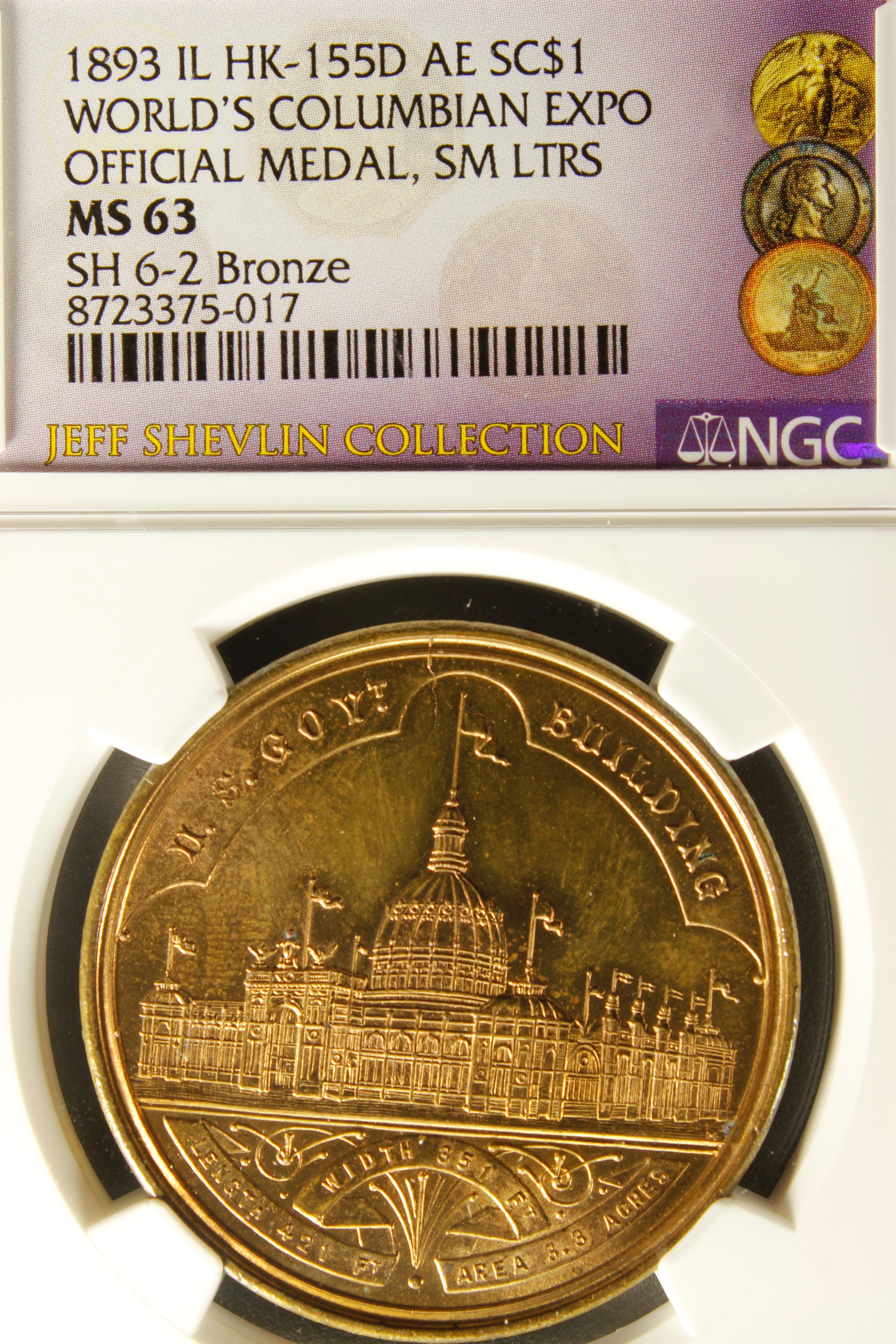 HK-155D 1893 Columbian Exposition Small Letters EXCEPTIONALLY SCARCE BRONZE Official SCD