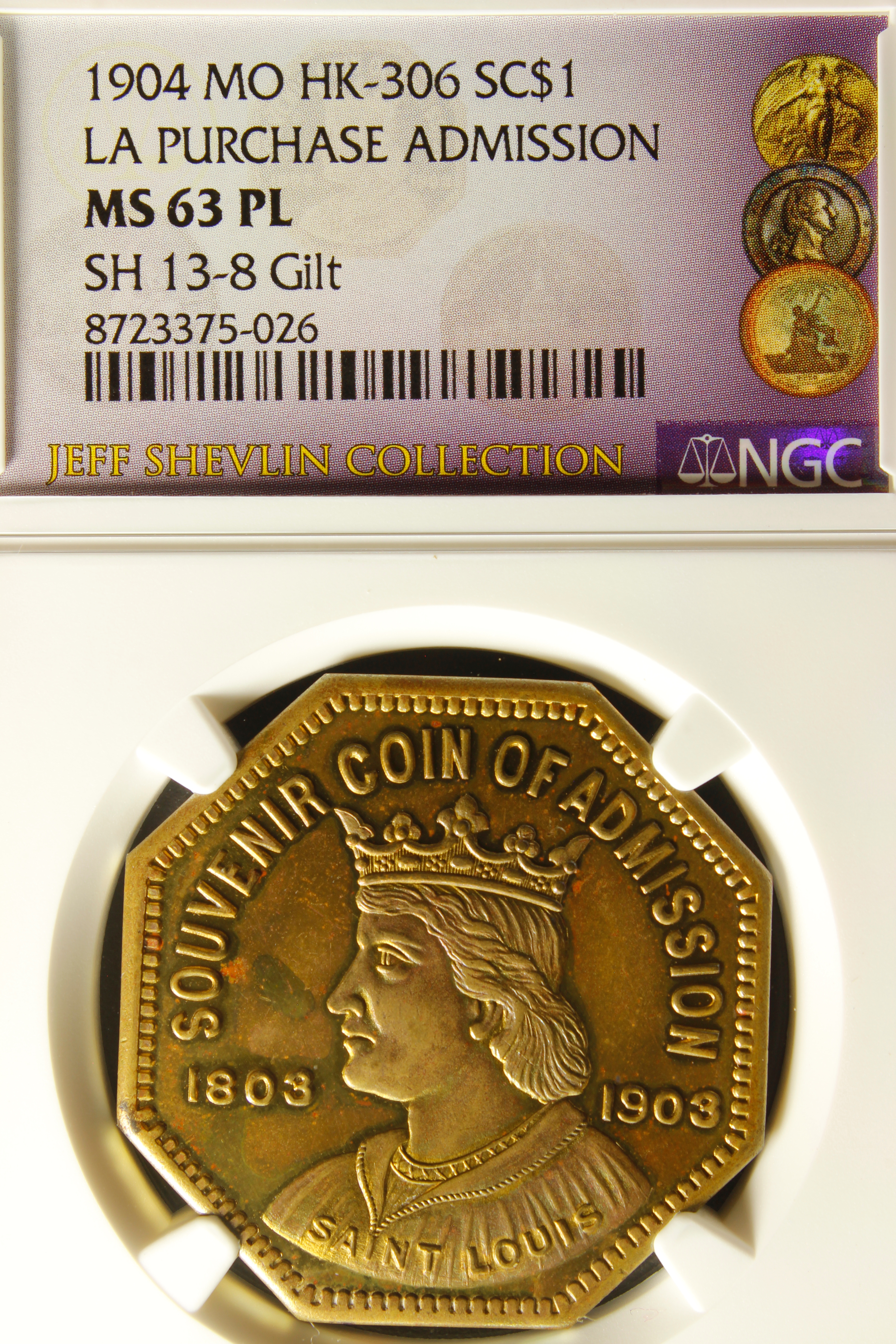 HK-306 1904 Louisiana Purchase Octagonal Souvenir Coin SCD
