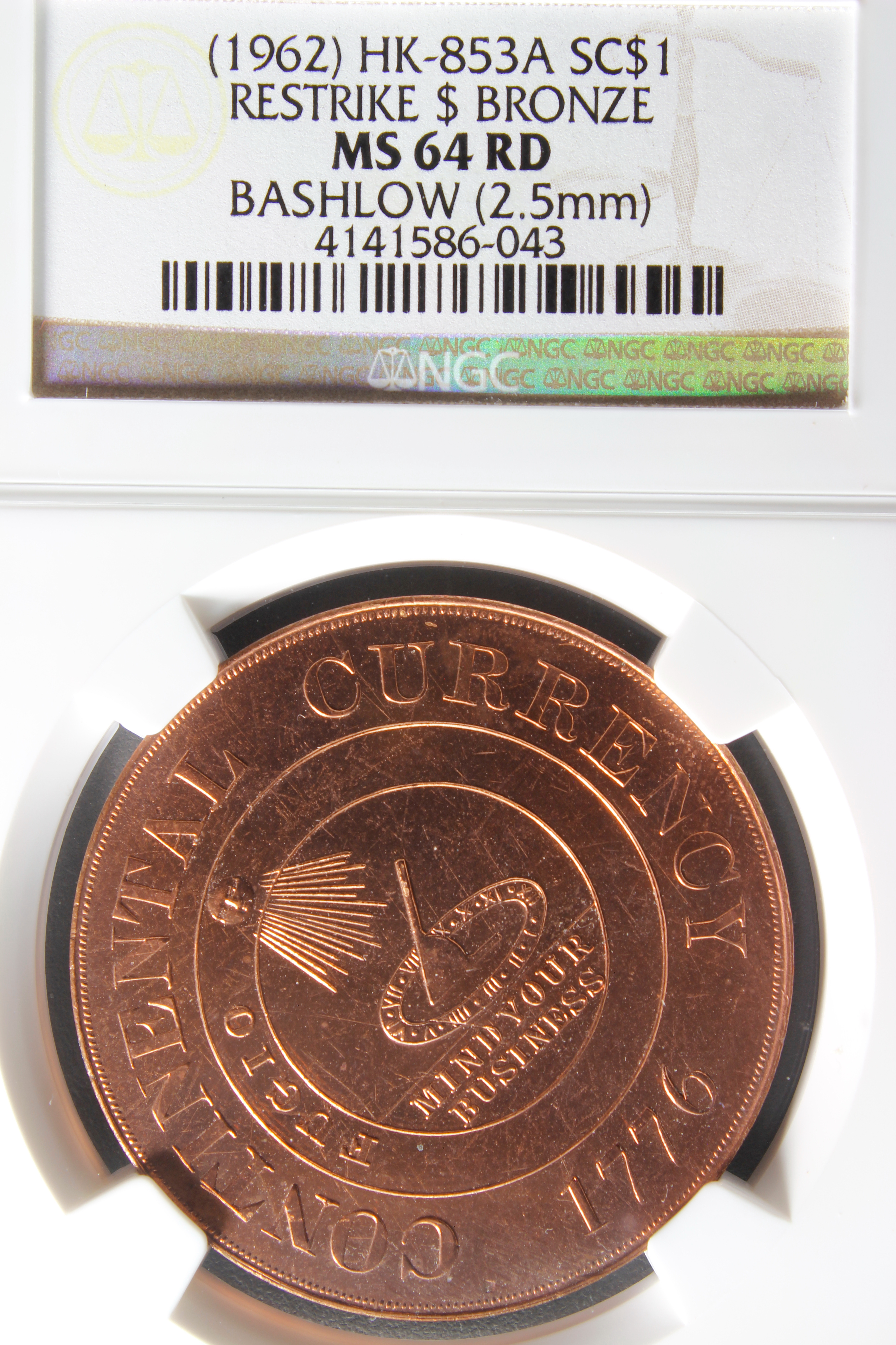 HK-853A 1962 Bashlow Continental Dollar Restrike Bronze SCD