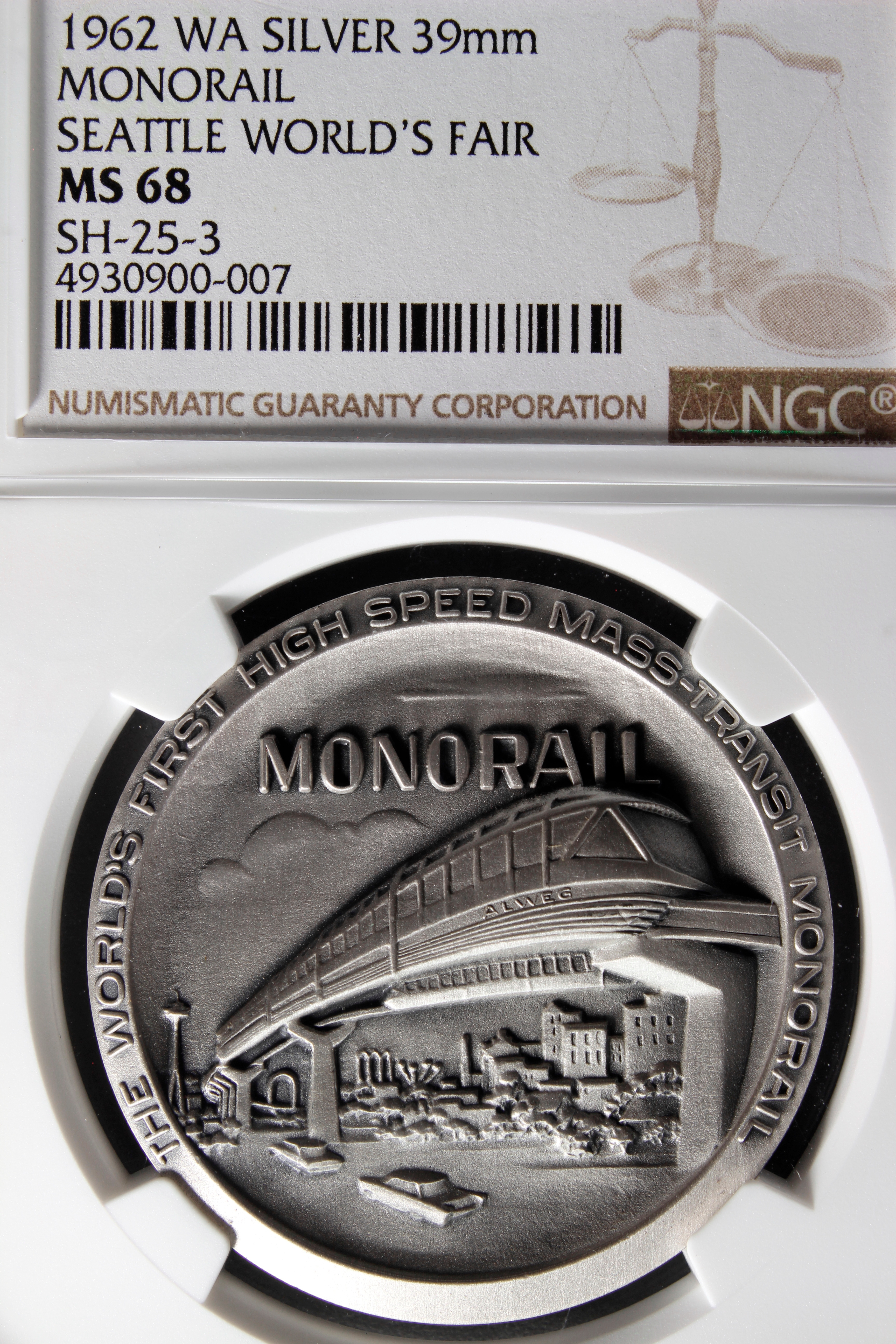 1962 Century 21 Exposition High Relief Silver Monorail SCD