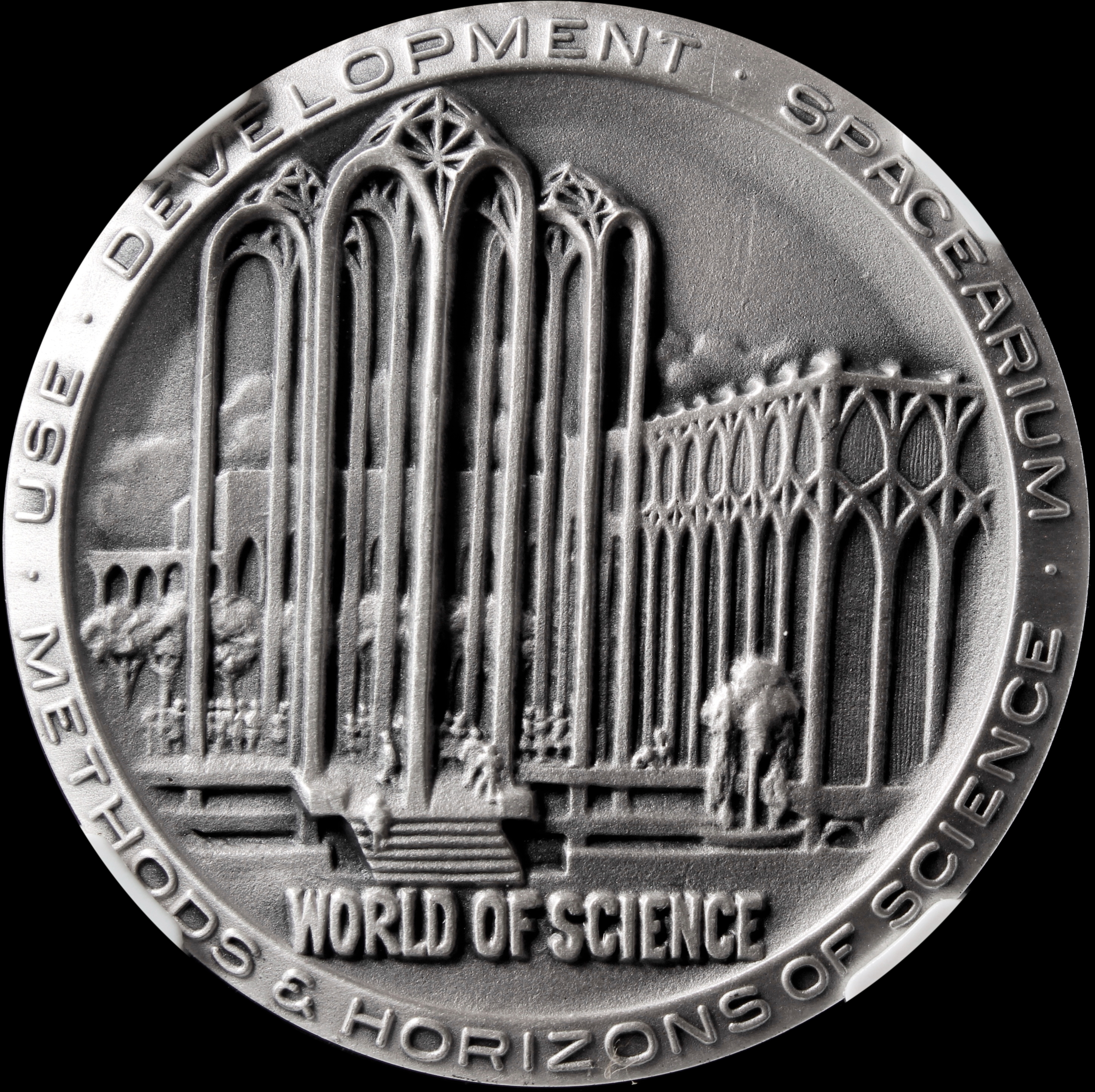 1962 Century 21 Exposition High Relief Silver World of Science SCD