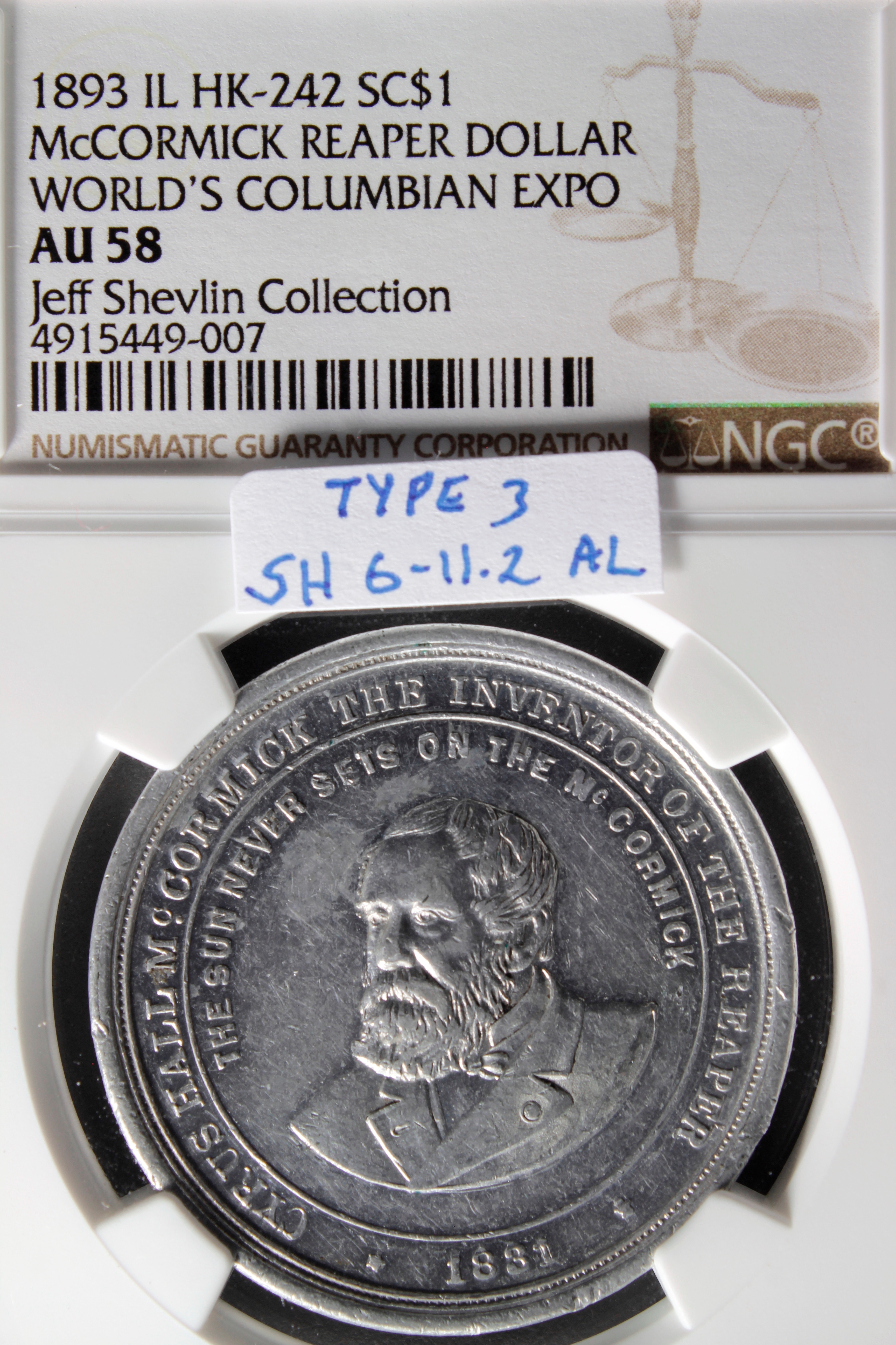 HK-242 1893 Columbian McCormick Reaper “Type 3” SCD