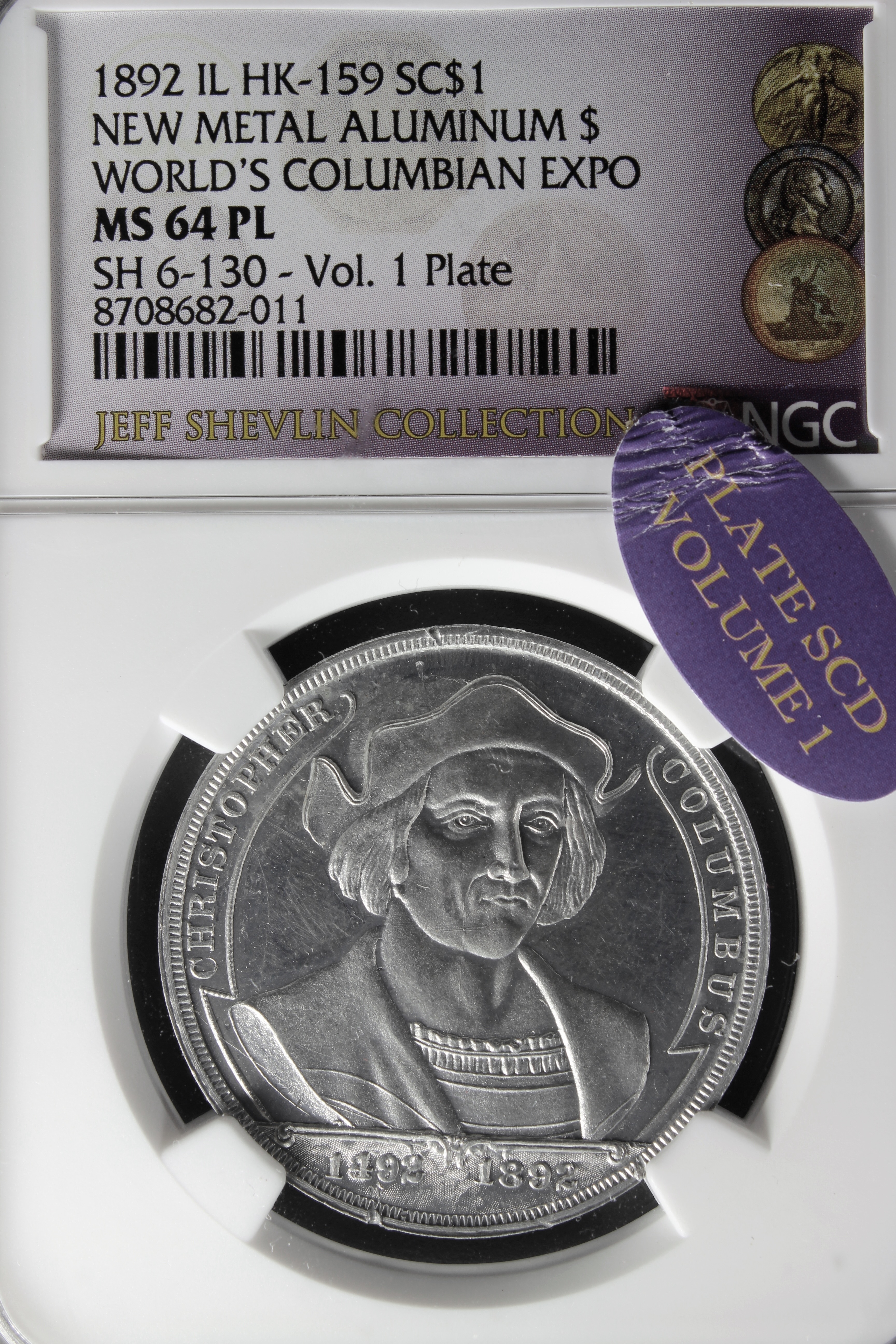 HK-159 1892 Columbian Childs Columbus with Legend in Scrolls / Small Aluminum Wreath SCD