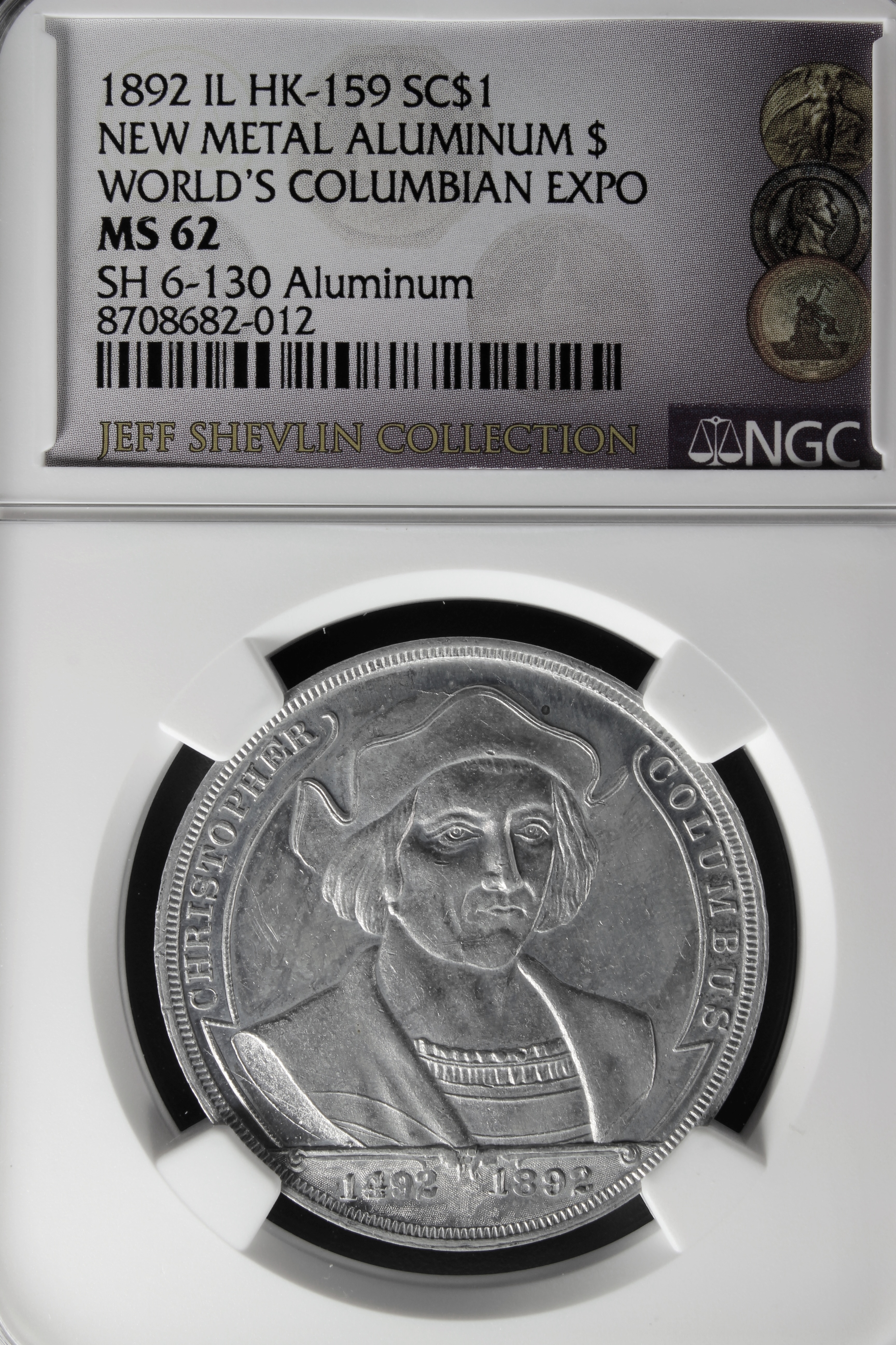 HK-159 1892 Columbian Childs Columbus with Legend in Scrolls / Small Aluminum Wreath SCD