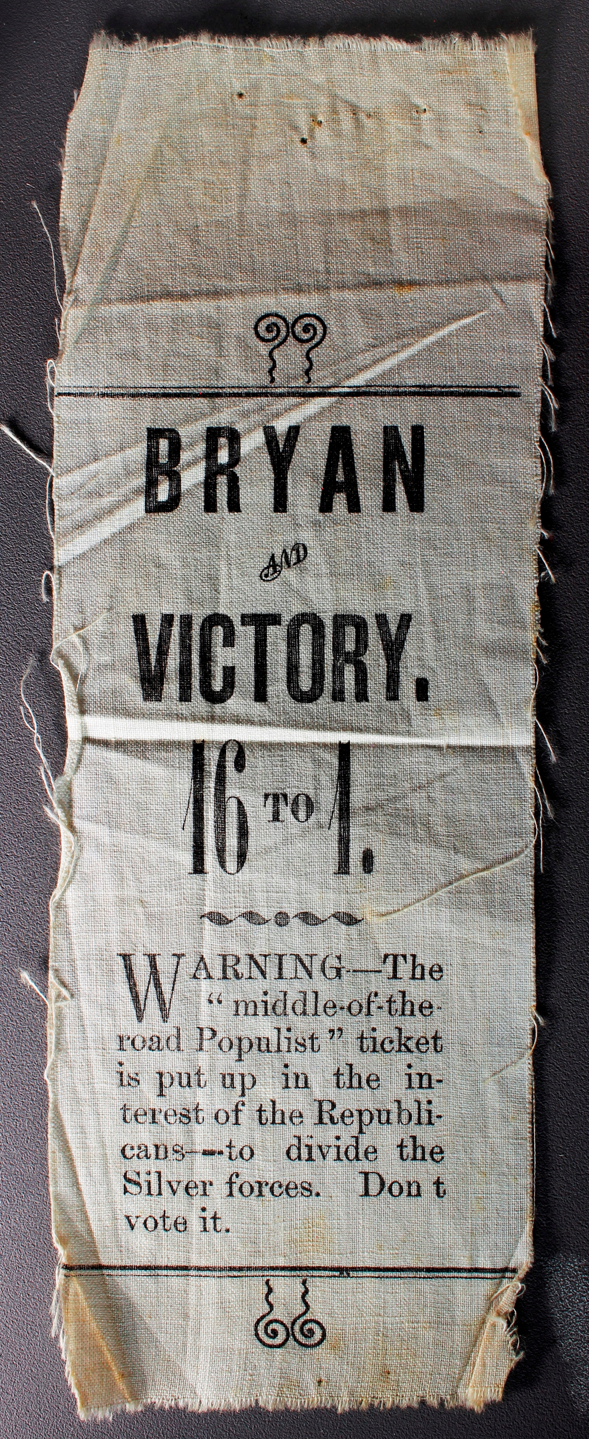 HK-780 SILK BADGE 1896 Bryan and Victory 16 to 1 Silk Badge