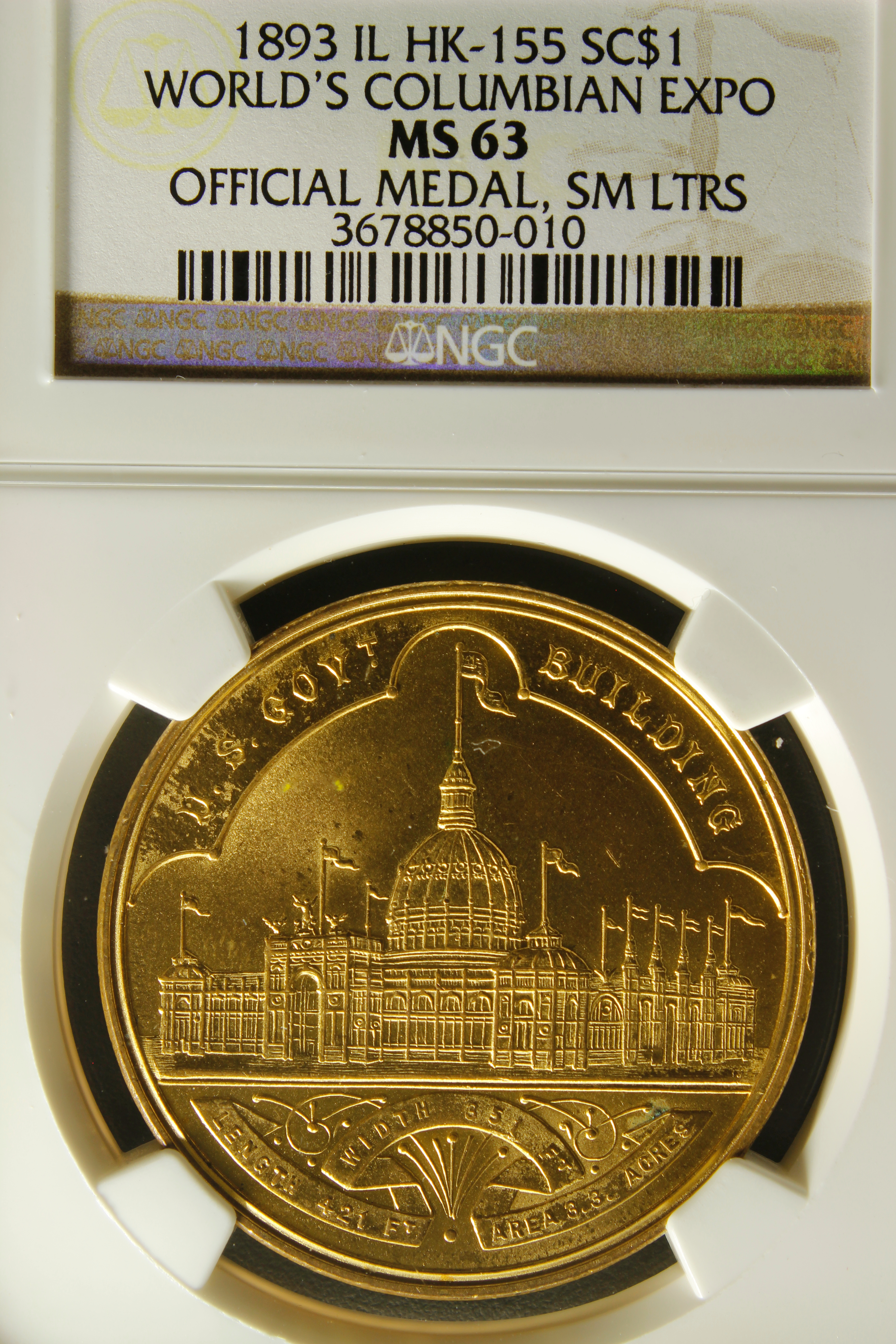 HK-155 1893 Columbian Exposition Two Pearl Variety Small Letters Official SCD