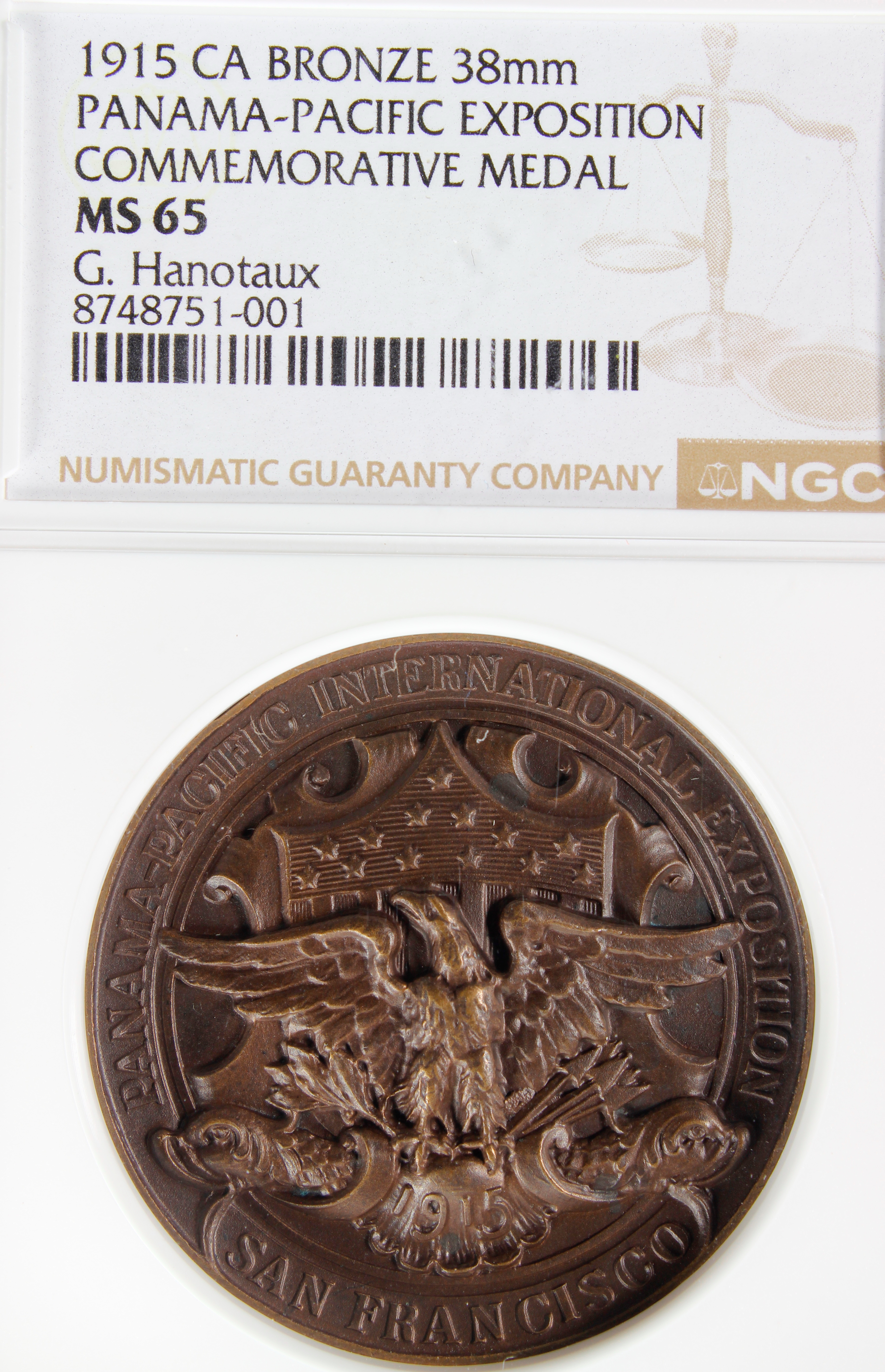 HK-399 AWARD 1915 Panama Pacific International Exposition Commemorative Medal SCD