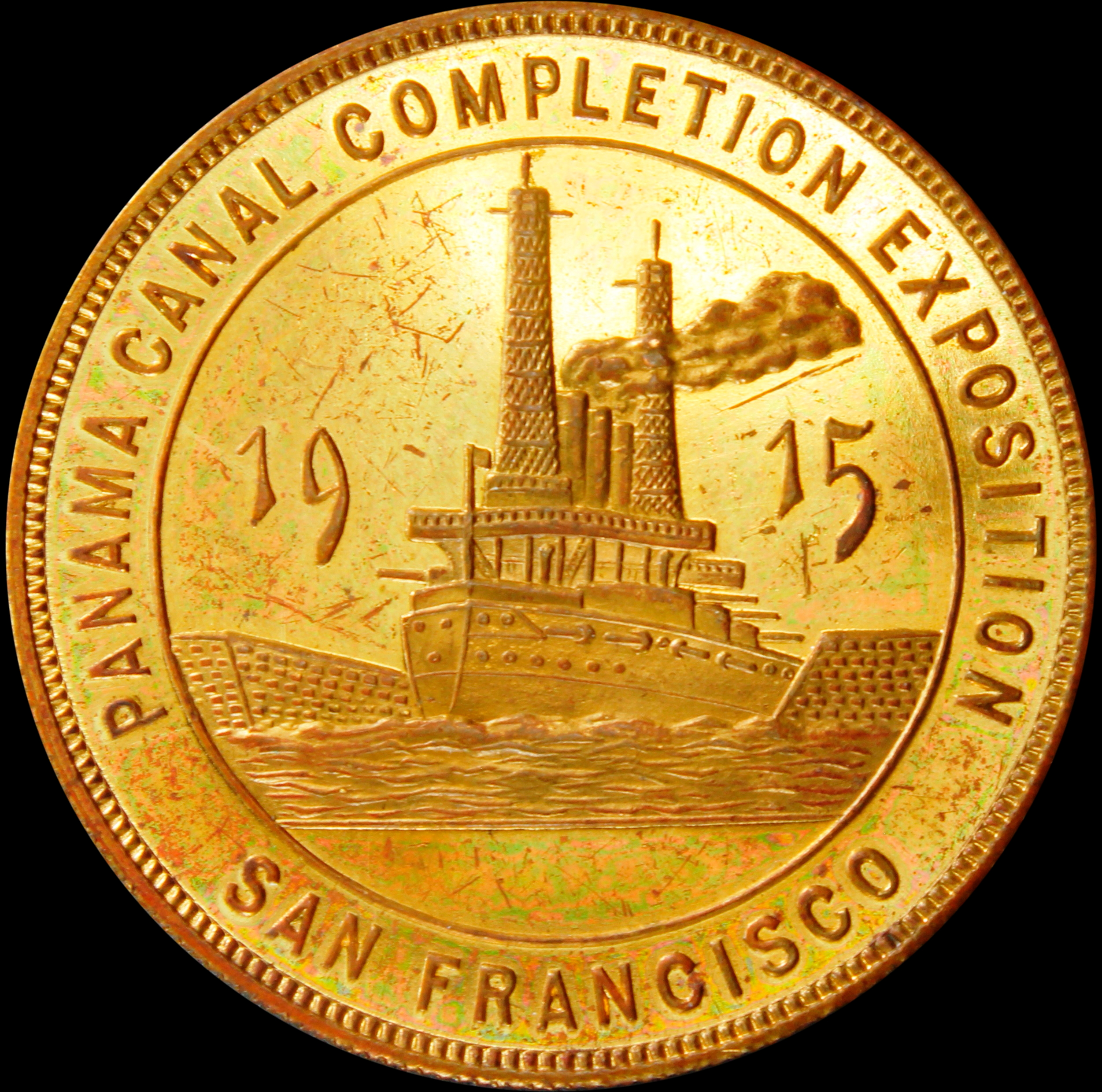 HK-414 1915 Panama-Pacific International Exposition Standing Minerva / Battleship Multiple Portholes SCD