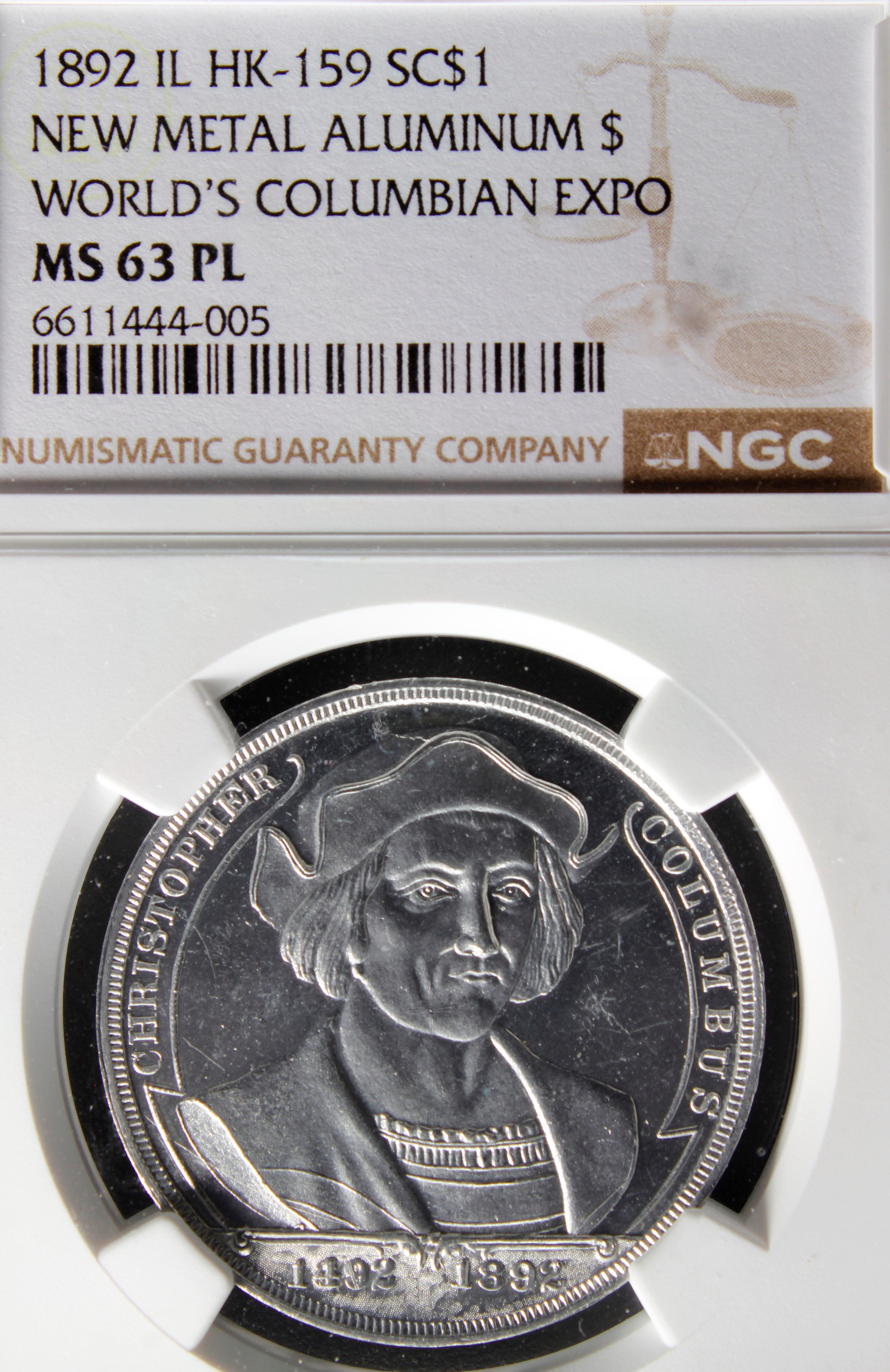 HK-159 1892 Columbian Childs Columbus with Legend in Scrolls / Small Aluminum Wreath SCD