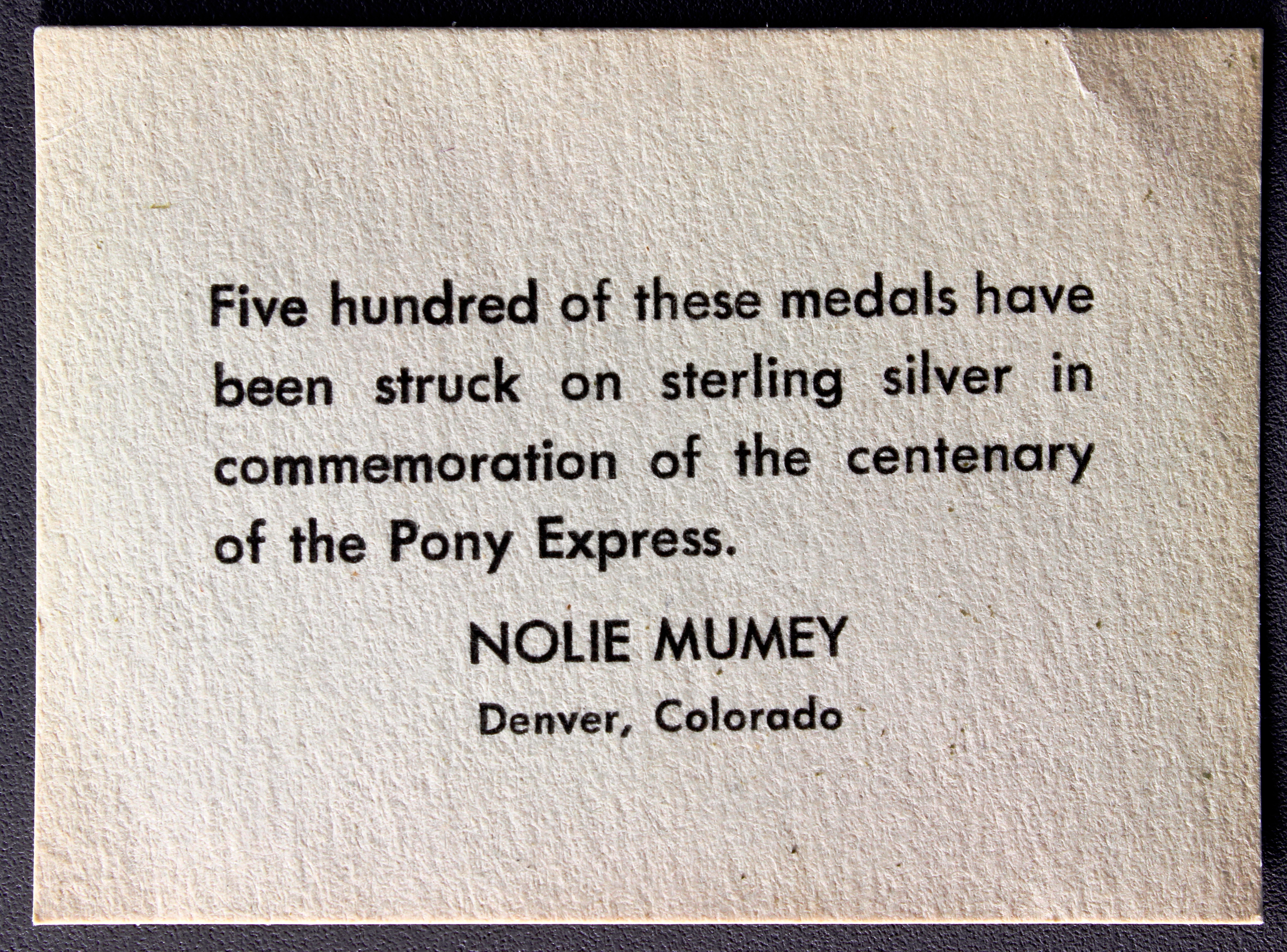HK-584 1960 Pony Express Centennial Mumey SCD – with original paper flyer
