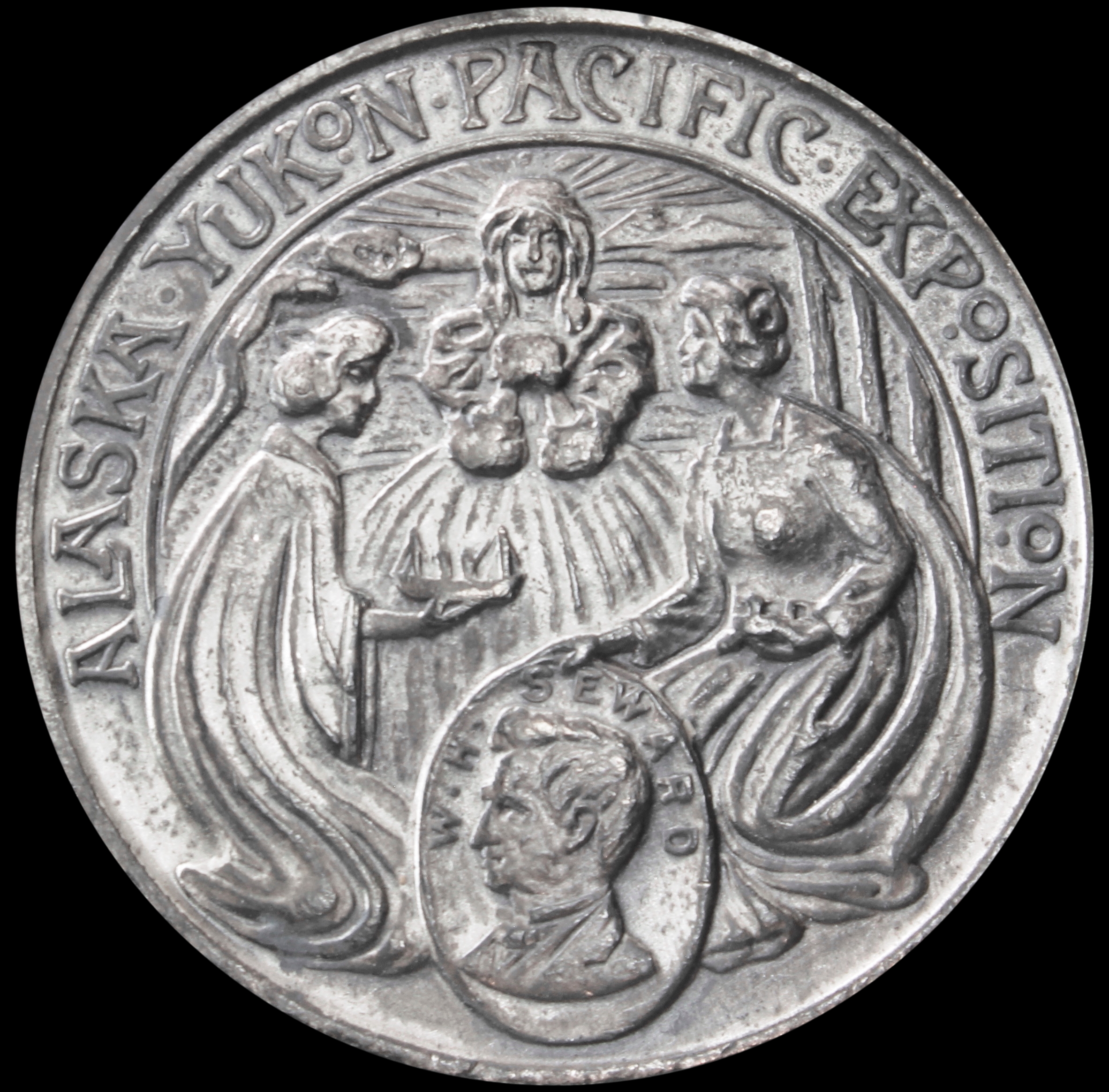 HK-353 1909 Alaska-Yukon-Pacific Exposition Official SCD – Silver-Plated Hanging Badge