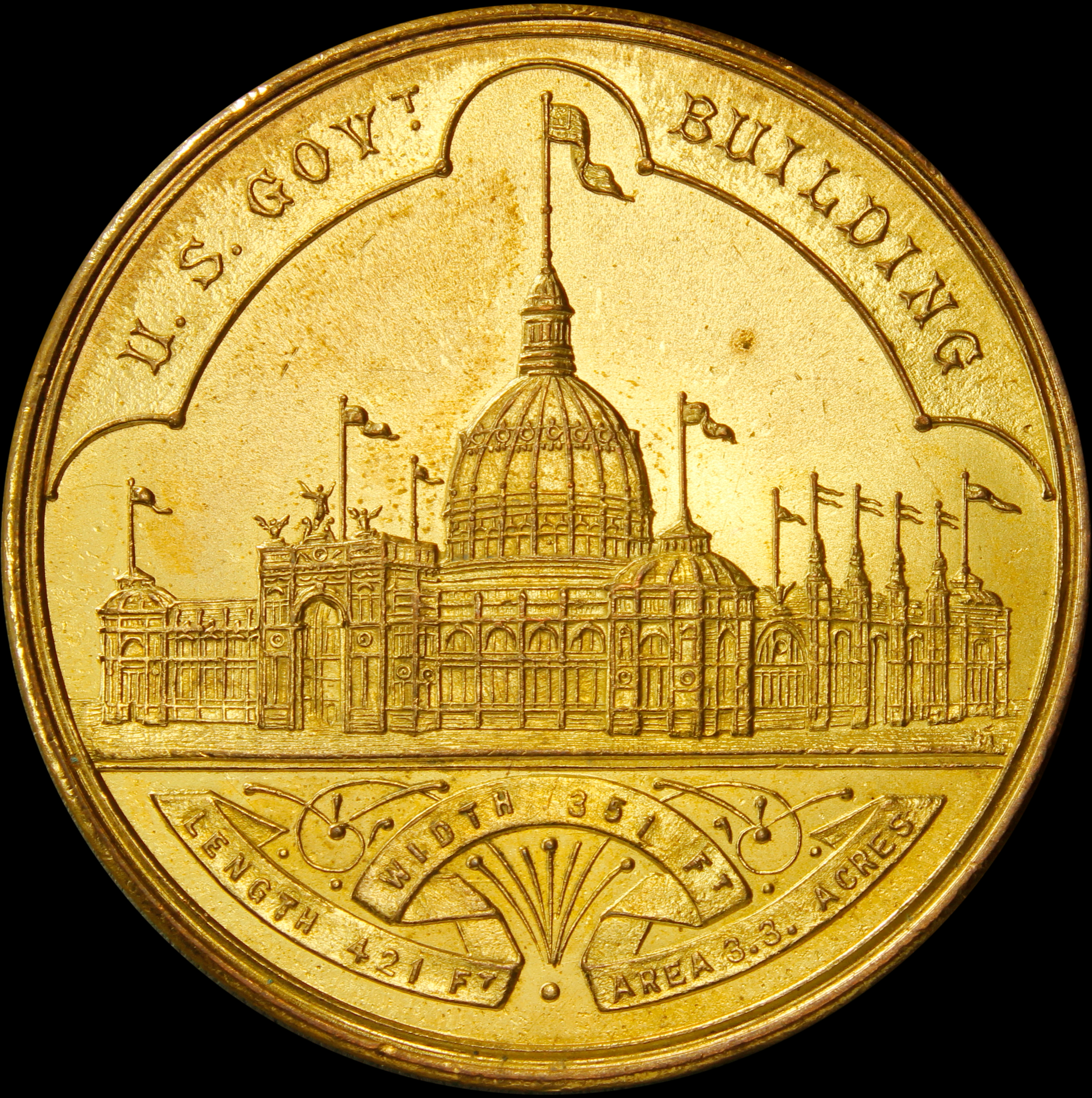 HK-155 1893 Columbian Exposition “Golden-Plated” Two Pearl Variety Higher Flag Official SCD