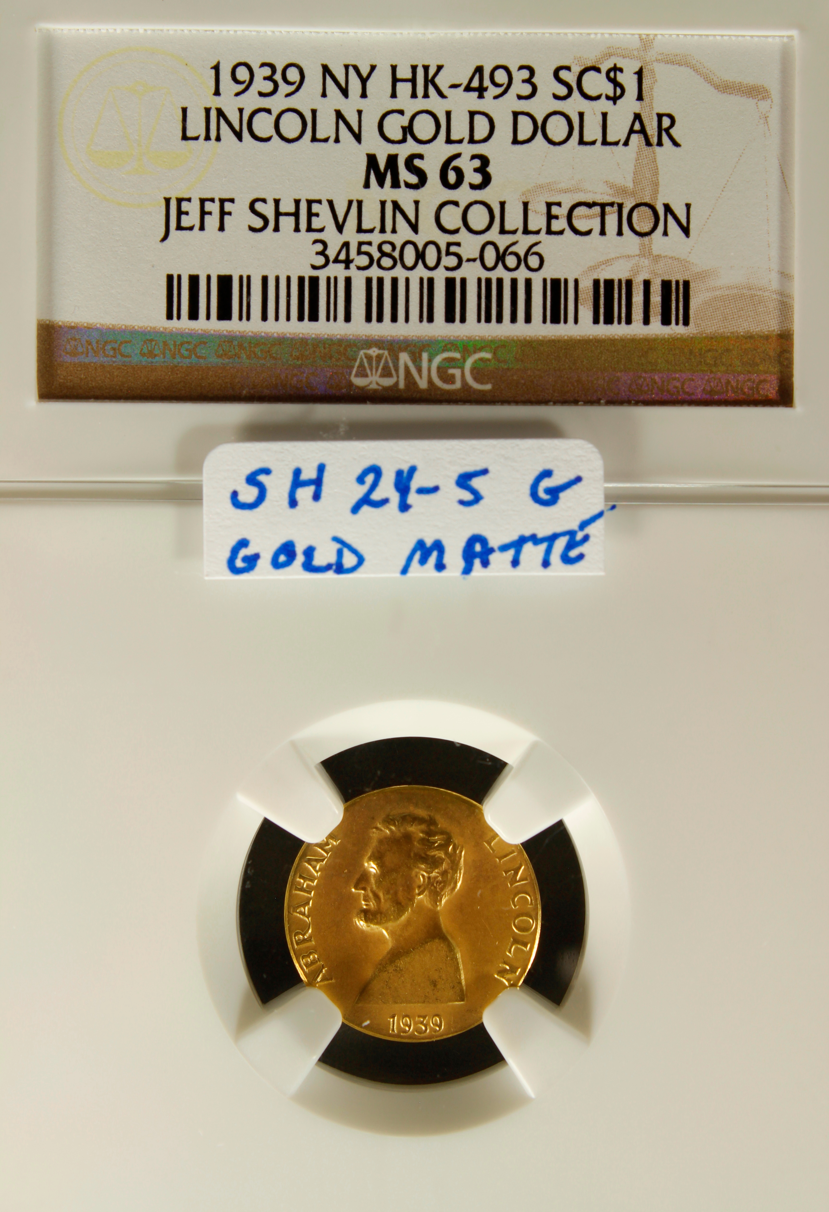 HK-493 1939 NYWF Abraham Lincoln – Gold Matte SCD