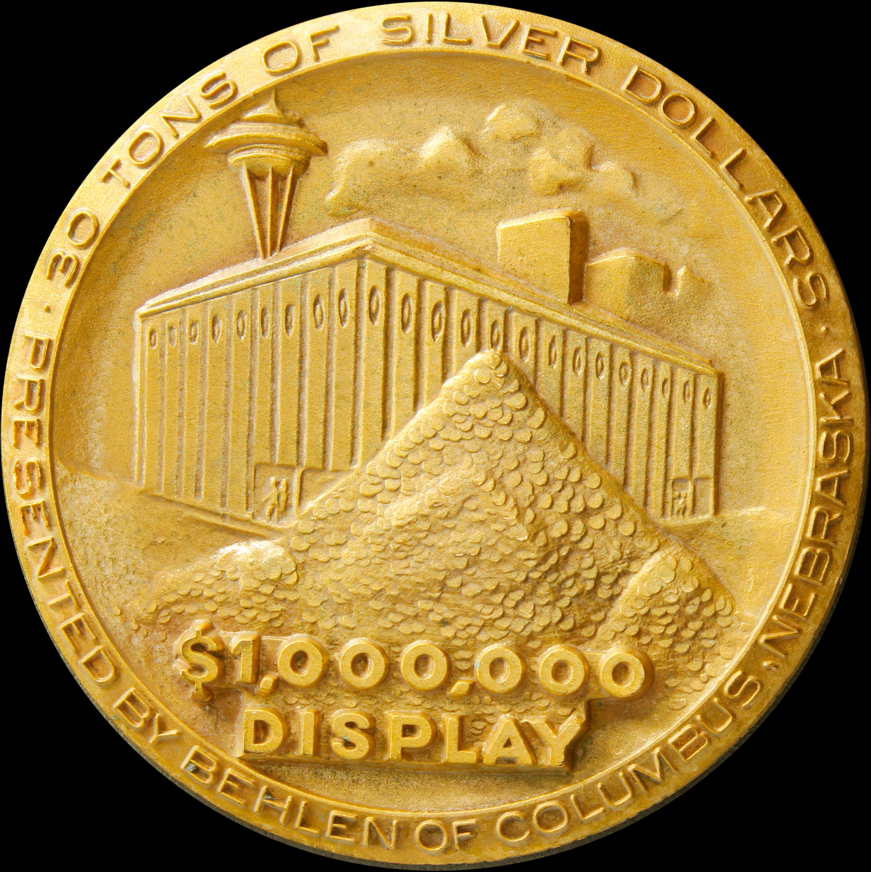 1962 Century 21 Exposition High Relief Gold-Plated Million Dollar Display SCD