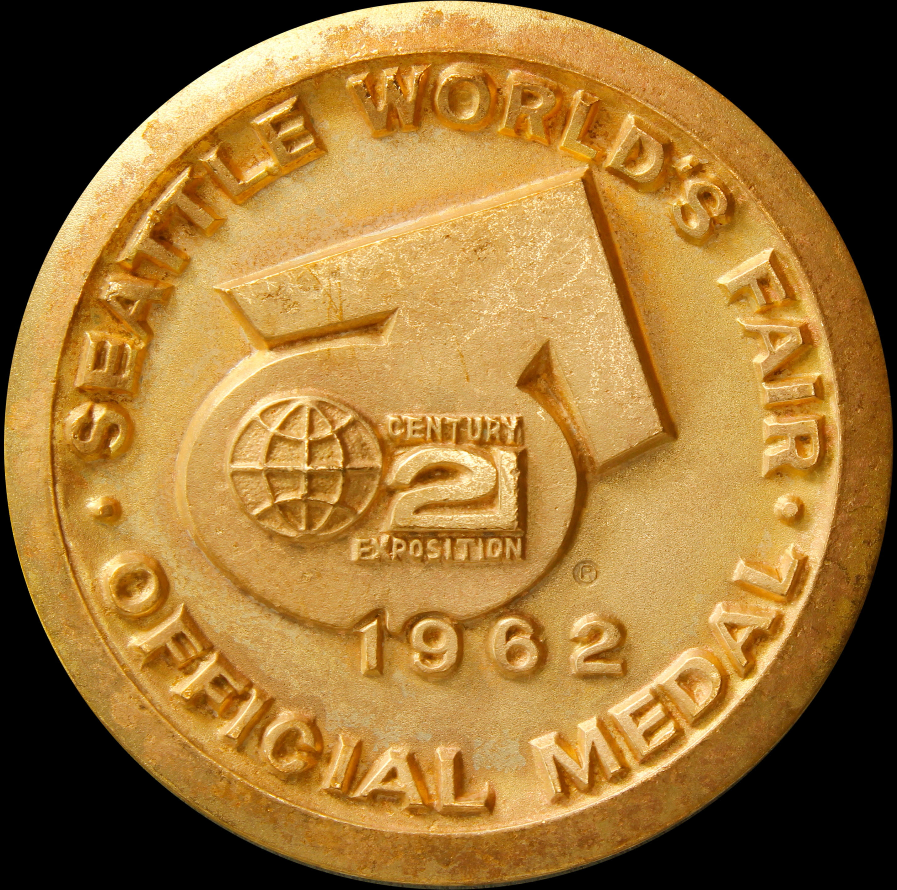1962 Century 21 Exposition High Relief Gold-Plated Million Dollar Display SCD