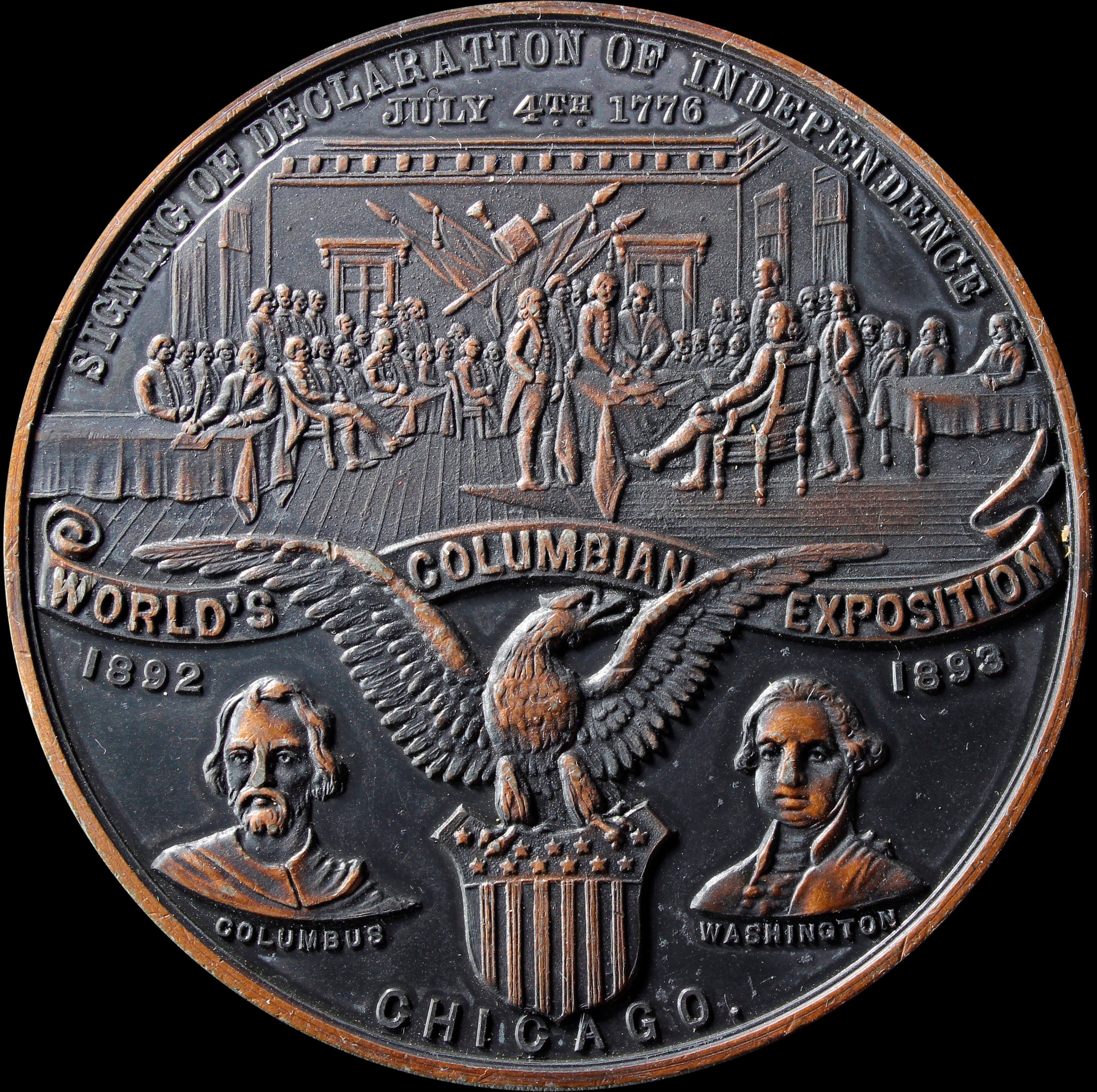 HK-157 VARIETY 1893 Columbian Exposition Declaration of Independence Bronze 58.5mm